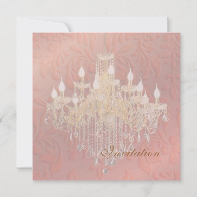 Convite Pix Dezines Crystal Chandelier, Barroco Rosa (Frente)