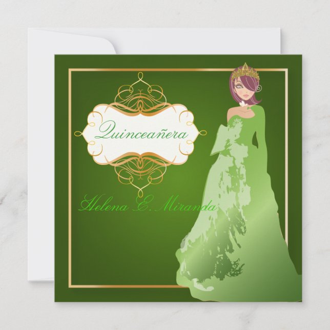 Convite Pix Dezines Emerald Tiara/o vestido Quinceañera (Frente)