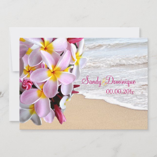 Convite Pix Dezines pink plumeria lei/praia (Frente)