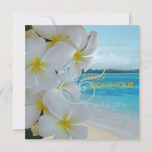 Convite Pix Dezines Plumeria Lei /praia/casamento tropical (Frente)