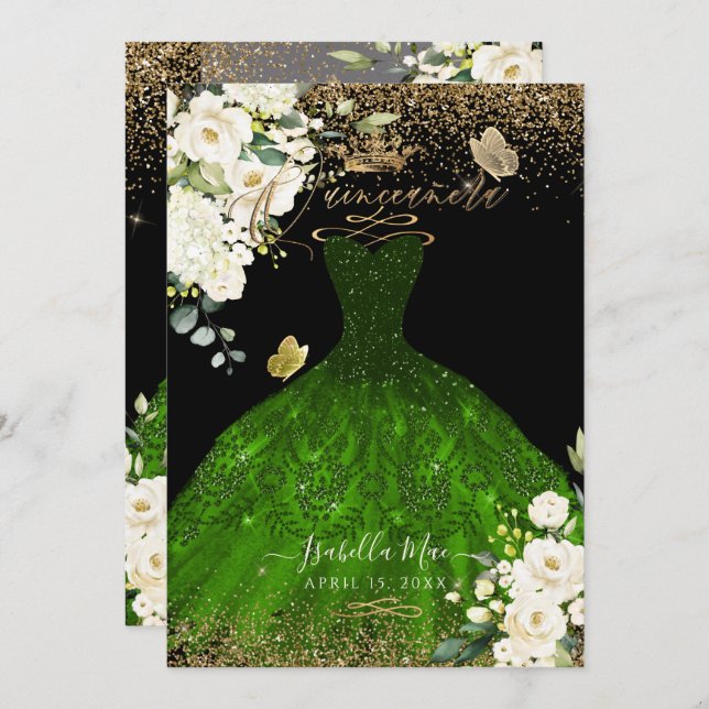 Convite Pix Dezines Quinceanera Emerald Green Glitter (Frente/Verso)