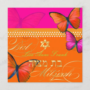 Convite Pix Dezines retro Papillon, Bat Mitzvah