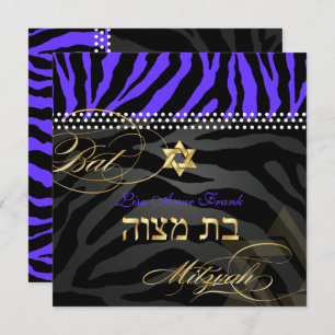 Convite Pix Dezines Royal Purple Zebra Stripes, Bat Mitzva