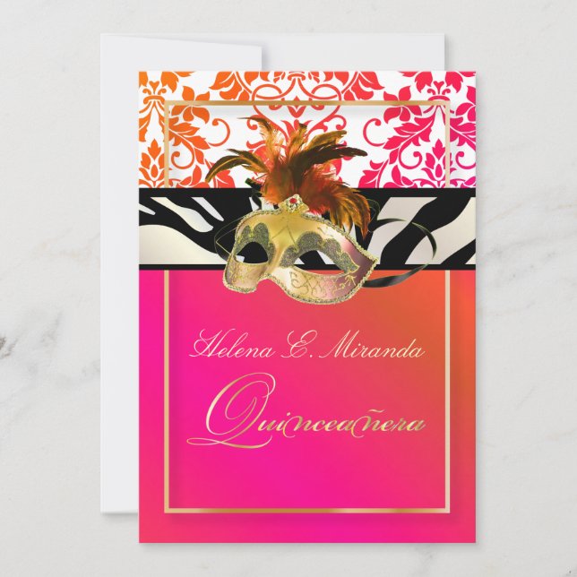 Convite Pix Dezines Tanza Damask/Quinceanera/Zebra (Frente)