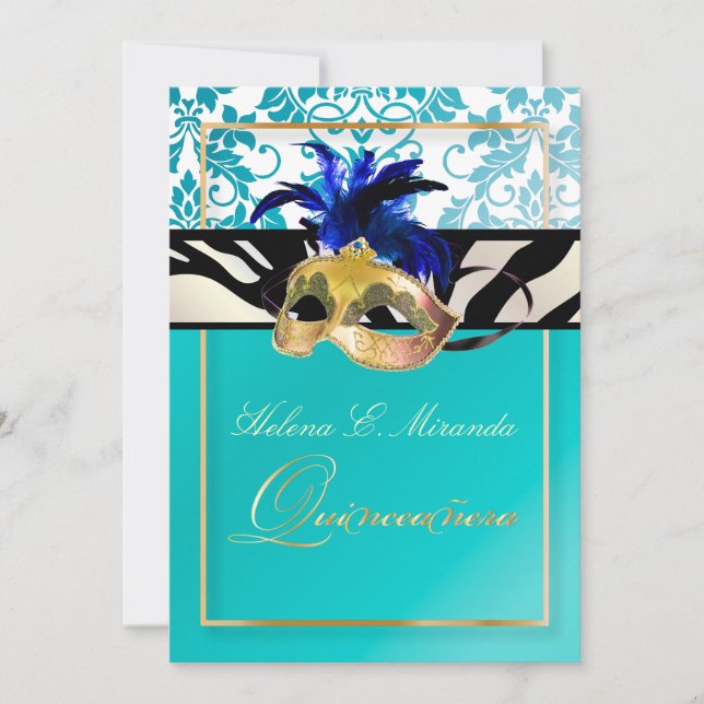 Convite Pix Dezines Tanza Damask/Quinceanera/Zebra (Frente)