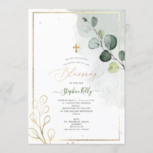 Convite Pix Dezines Watercolor Rustic Eucalyptus Baptism