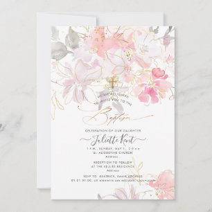 Convite PixDezin Watercolor Blush Sweetpeas Baptism