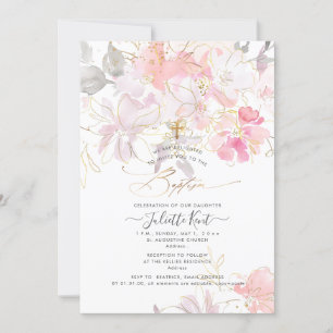 Convite PixDezin Watercolor Blush Sweetpeas Baptism
