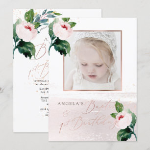 Convite PixDezine Baptism+1rua B'Rosas de Blush Watercolor