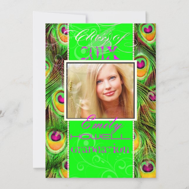 Convite PixDezines 2012 Formandos, pavão verde neon (Frente)