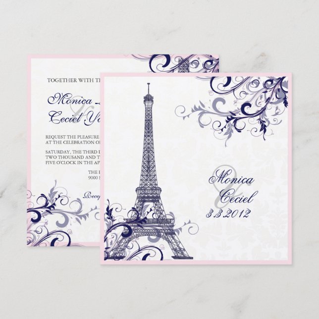 Convite PixDezines a torre eiffel/paris/METALLIC SILVER (Frente/Verso)