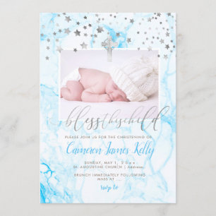 Convite PixDezines ABAIXO ESTA CRIANÇA, FAUX SILVER+MARBLE