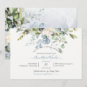 Convite PixDezines Água Cor Azul Goma Eucalyptus Bridal