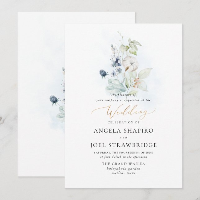 Convite PixDezines Água Cor Azul Pó de inverno Algodão (Frente/Verso)