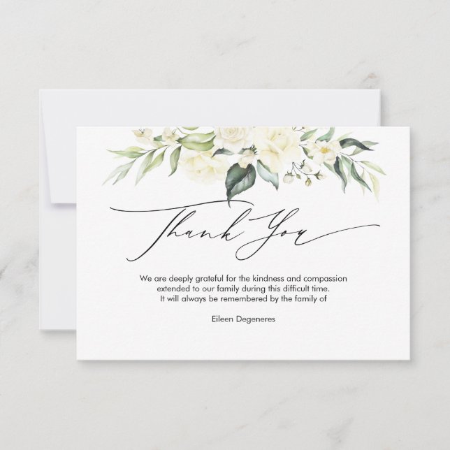 Convite PixDezines Alabaster Rosas Bereavement Obrigado (Frente)