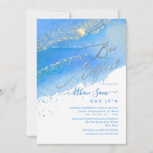 Convite PixDezines Alcohol+Ink Azul Caribenho Bar Mitzvah