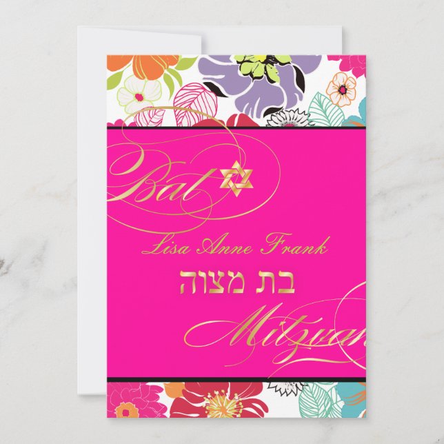 Convite PixDezines Alegre, Bat Mitzvah/ cor DIY (Frente)