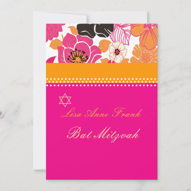 Convite PixDezines Alegre floral retrô, Bat Mitzvah (Frente)