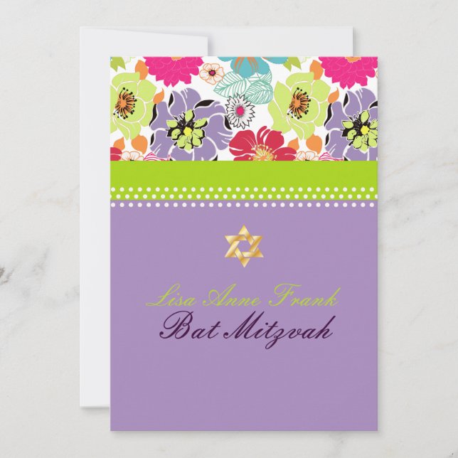 Convite PixDezines Alegre retro floral, Bat Mitzvah (Frente)