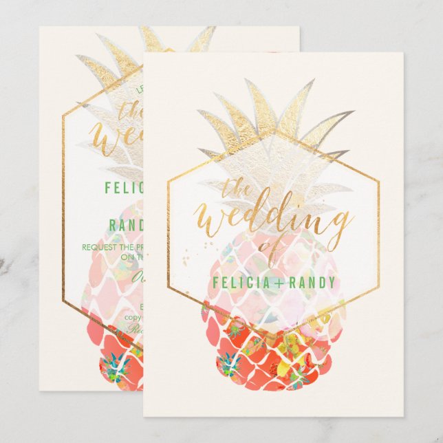Convite PixDezines Aloha Abacaxis / Fundo DIY (Frente/Verso)
