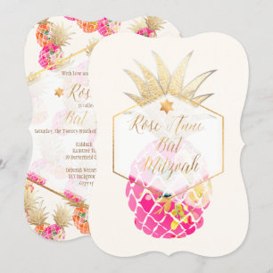 Convite PixDezines Aloha Ananás/Aquarela/Bat Mitzvah