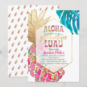 Convite PixDezines Aloha Ananás/Rosa/Graduação Luau
