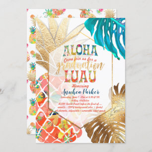 Convite PixDezines Aloha Pineapple/Orange/Graduation Luau