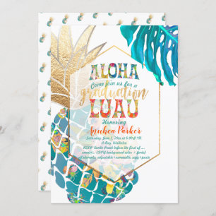 Convite PixDezines Aloha Pineapple/Teal/Graduação Luau