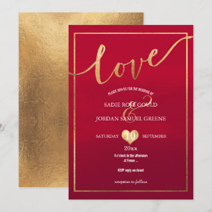Convite PixDezines Amor em Faux Dourado/Veludo Vermelho