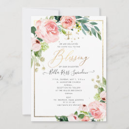 Convite PixDezines Aquarela Flores Delicadas Rosa Batismo