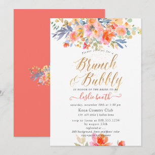 Convite PixDezines Aquarela, Rosas de Jardim Brunch Espuma