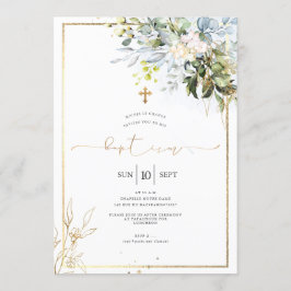 Convite PixDezines Aquarela Rústica Eucalipto Baptismo