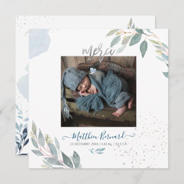 Convite PixDezines Aquarelle Faire-part de NaissanceGarçon (Frente/Verso)