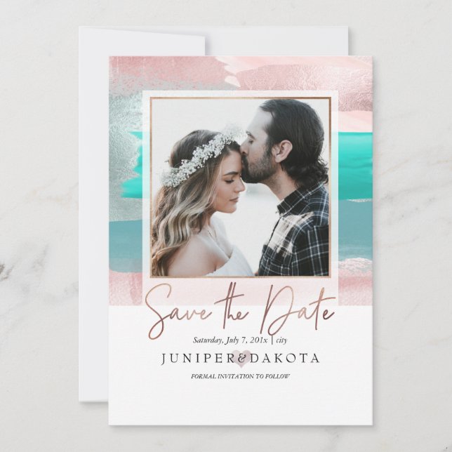 Convite PixDezines Arte Moderna, Rosa Dourada Aqua (Frente)