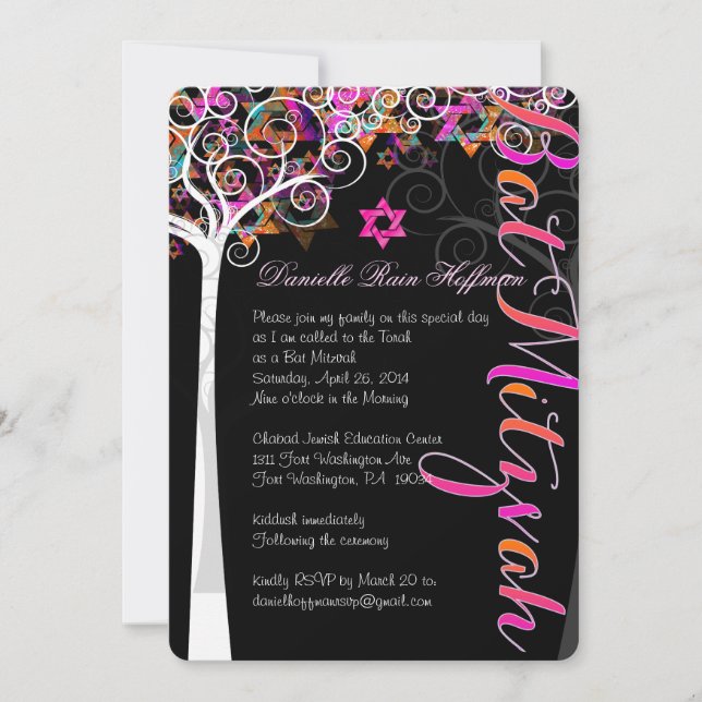 Convite PixDezines árvore da vida Bat Mitzvah/lousa (Frente)
