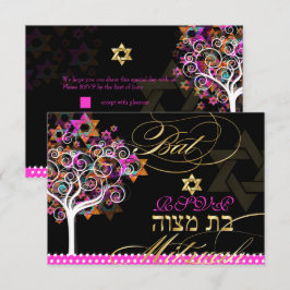 Convite PixDezines, árvore da vida/estrelas, Bat Mitzvah