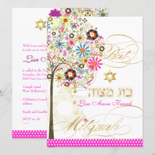 Convite PixDezines ÁRVORE DA VIDA+FLÔRES BAT MITZVAH