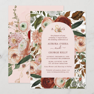 Convite PixDezines Autumn Love H2 Marsala Red Flowers Invi