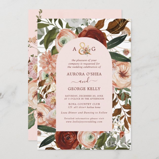 Convite PixDezines Autumn Love H2 Marsala Red Flowers Invi (Frente/Verso)