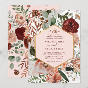 Convite PixDezines Autumn Love H2 Marsala Red Flowers Invi