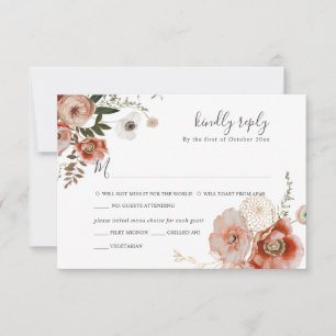 Convite PixDezines Autumn Watercolor Flowers Marsala RSVP