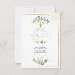 Convite PixDezines Baptême d'Eucalyptus Rustique Aquarelle
