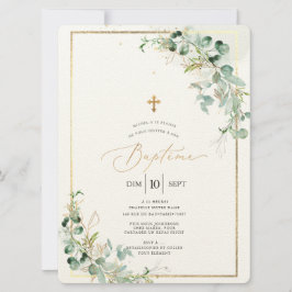 Convite PixDezines Baptême d'Eucalyptus Rustique Aquarelle