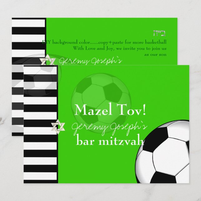 Convite PixDezines bar mitzvah de futebol/DIY color (Frente/Verso)
