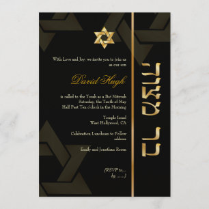 Convite PixDezines Bar Mitzvah/Hebraico/preto/ouro