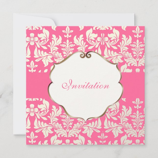 Convite PixDezines Baroque Damask/Pink/DIY color (Frente)