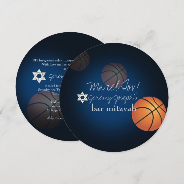 Convite PixDezines Basquetebol Bar Mitzvah/DIY Cor (Frente/Verso)