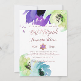 Convite PixDezines ✡ Bat Mitzvah/ Aquarela Floral