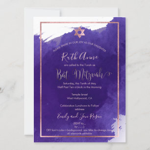 Convite PixDezines Bat Mitzvah Aquarela Roxa