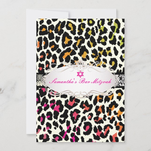 Convite PixDezines bat mitzvah de estampa de leopardo colo (Frente)